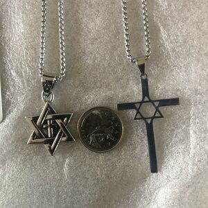 Silver Star and Cross Pendant Necklace